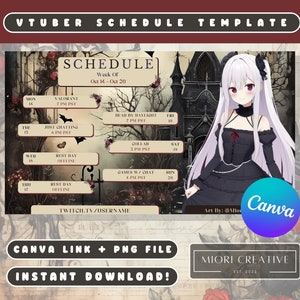 Gothic VTuber Twitch Schedule Template Dark VTuber Assets Spooky PNGTuber Overlay Kick Stream Halloween Streamer Pack VTubers Backgrounds
