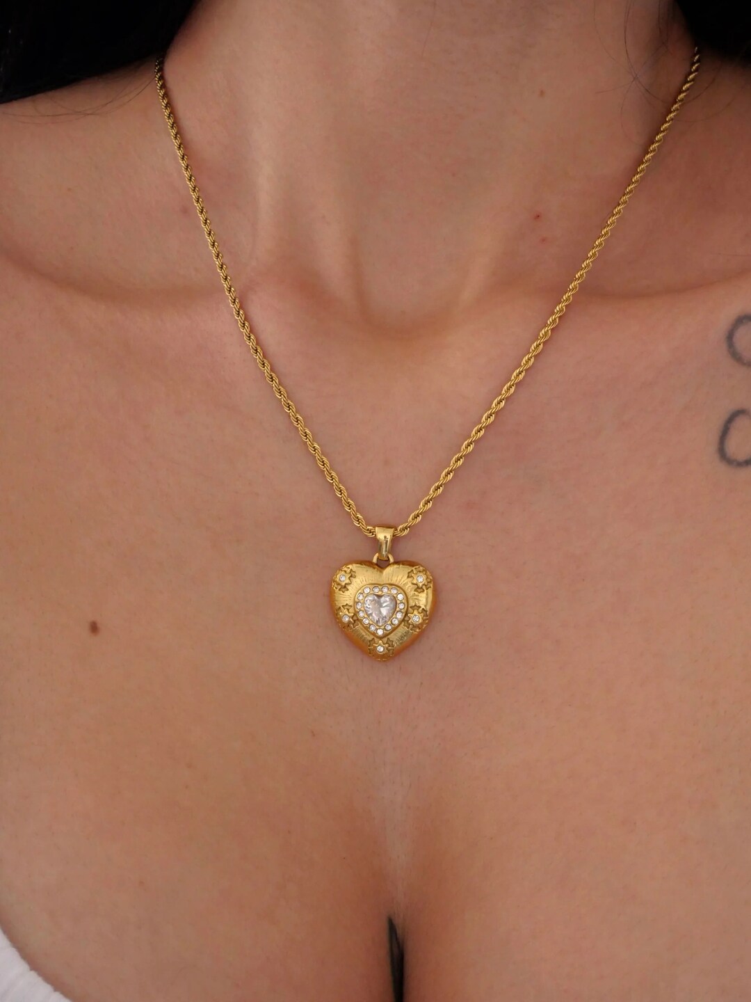 Vintage Embossed Heart Necklace