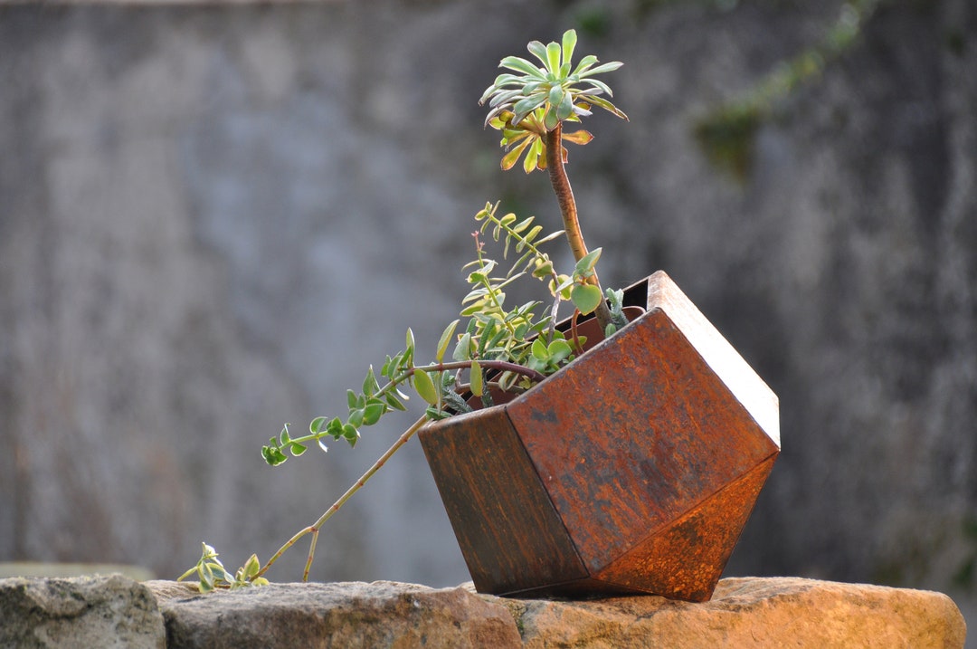 Pentagonal Pot Pentagonal Leaning Pot in Corten Steel, Designer Planting Container for ...