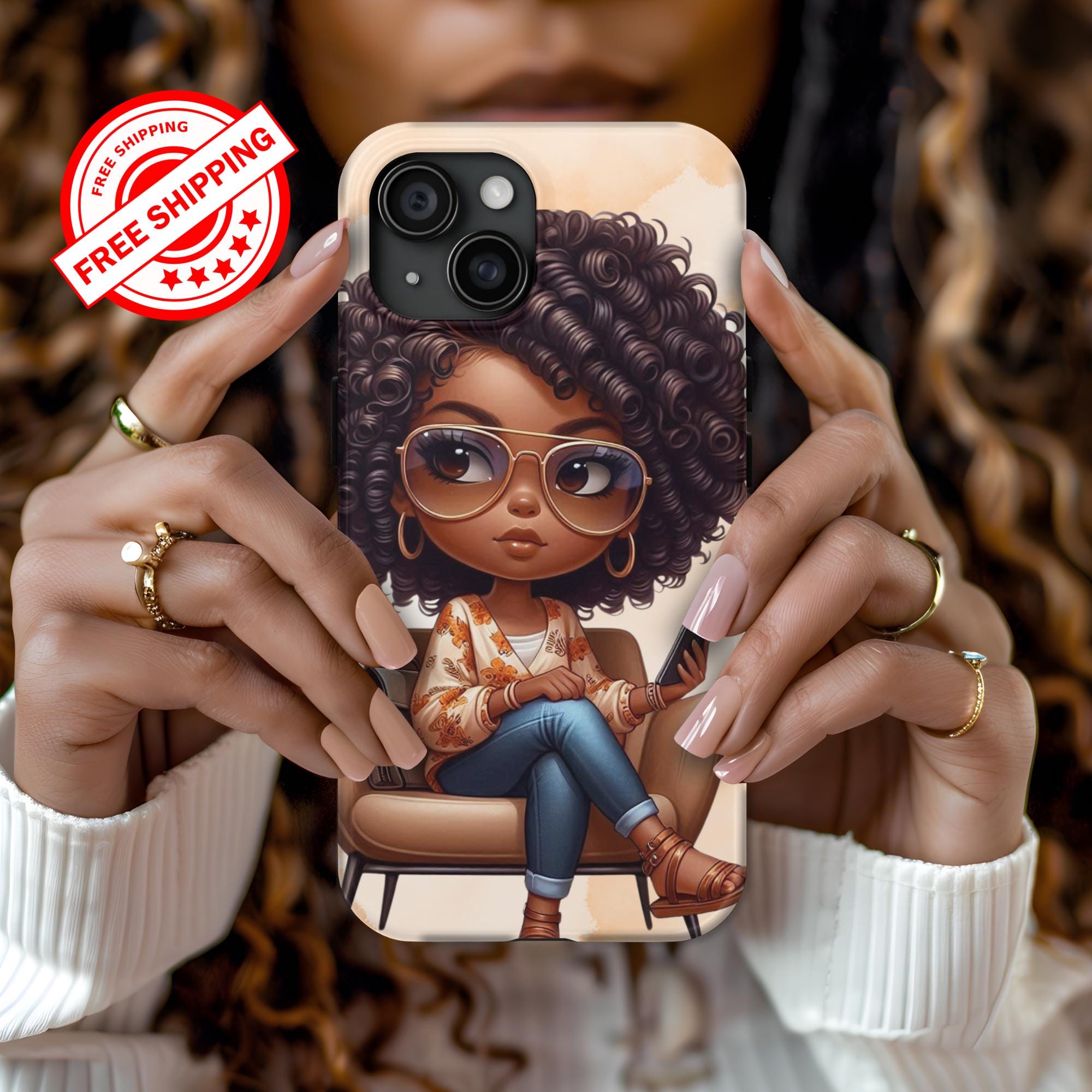 African American, watercolor, black girl, boss lady, tough phone Case, iPhone 16, 15, 14, 13 Samsung S25, S24, S23, Pixel 9,8 Galaxy, Google