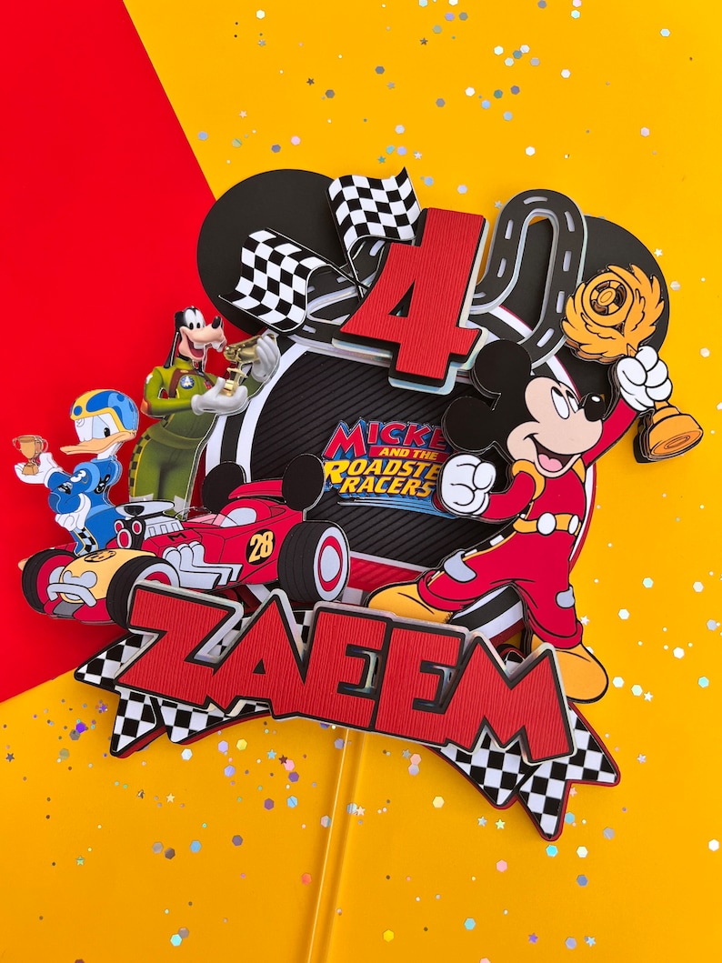 Mickey Racers Flag Mickey Mouse and the Roadster Racers Cake Topper, Cake Topper Mickey ...
