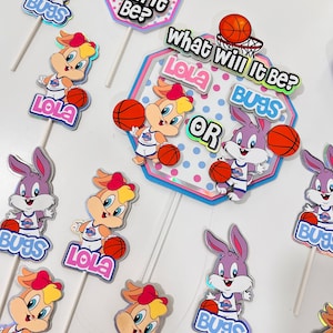 Gender reveal cake topper, Space Jam Cake topper, Space Jam gender reveal, looney toons cake topper,gender reveal cupcake toppers