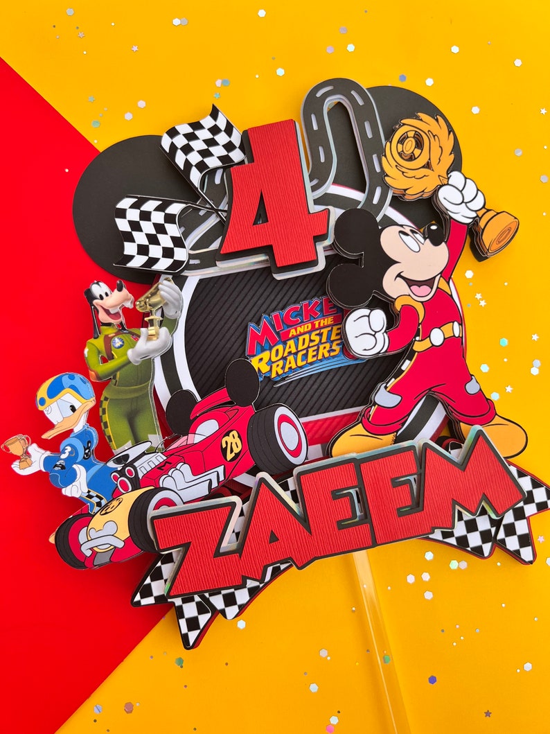 Mickey Racers Flag Mickey Mouse and the Roadster Racers Cake Topper, Cake Topper Mickey ...