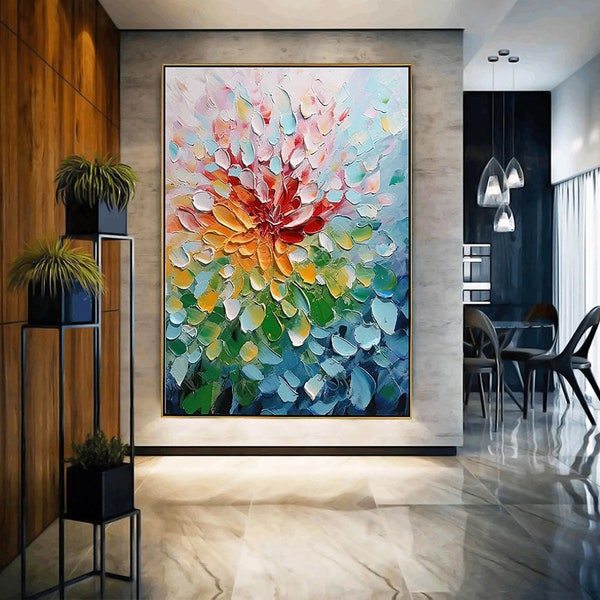 Hand-Painted Colored Petals Oil Painting On Canvas, Large Colorful 3D Wall Art, Fantasy Floral Texture Canvas Art, House Warming Gifts
