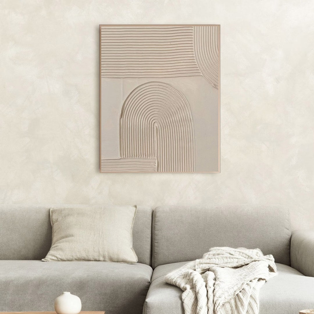 Large Beige 3D Plaster Painting Beige Textured Wall Art Beige Neutral ...