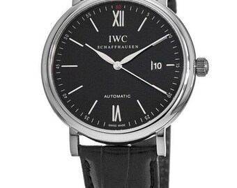 Neue IWC Portofino Automatik Schwarz Zifferblatt Lederband Herrenuhr IW35650