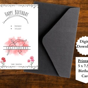 Schütze Geburtstagskarte, Sternzeichen Geburtstagskarte, printable Geburtstagskarte, digitaler Download, witchy Geburtstagskarten, Sternzeichen Blumen Karte