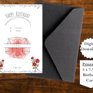 Waage Geburtstagskarte, Sternzeichen Geburtstagskarte, Geburtstagskarte zum Ausdrucken, digitaler Download, witchy Geburtstagskarten, Sternzeichen Blume Geburtstagskarte