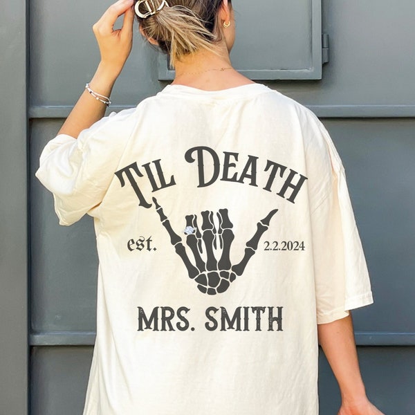 Camisa personalizada para novios, camisas modernas y atrevidas con esqueletos a juego para marido y mujer, camisetas para la fecha de la boda, camisetas para recién casados, hasta la muerte, pareja casada, señor y señora