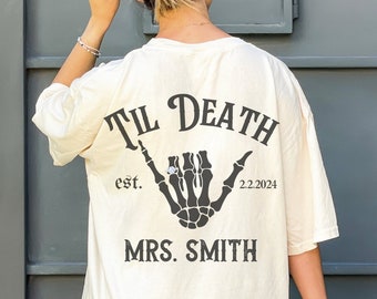 Custom Bride & Groom Shirt Trendy Edgy Skeleton Matching Husband and Wife Shirts Wedding Date Newlywed Tees Til Death Married Couple Mr Mrs