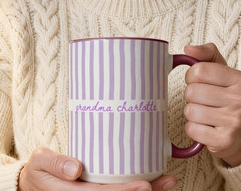 Personalized Grandma Mug, Mothers Day Gift, Custom Name Striped Ceramic Cup