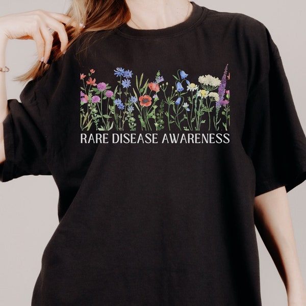 Floral Pretty Rare Disease Awareness T-Shirt Rare Chronic Illness Apparel Shirt Cute Wildflower Graphic Tee Spoonie Gift Disability Clothing