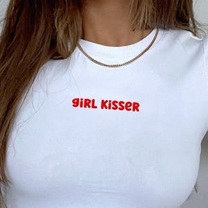 Embroidered Lesbian Pride Baby Tee, Funny Girl Kisser, LGBTQ Shirt, Feminist Pride Party Crop Tank, Lesbian Pride Gift for Her, Pride Month