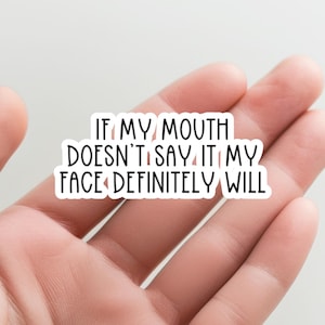 If my Mouth Doesnt Say it my Face Definitely Will Funny Sticker Sarcasm Holographic Sticker Clear Water Bottle Decal Tumbler Sticker Sarcasm