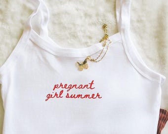 Pregnant Girl Summer Embroidered Tank Top, Pregnancy Announcement T-shirt, Pregnancy Reveal Tee, Baby Shower Gift, Mom Shirt