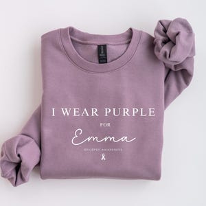 Epilepsy Awareness Sweatshirt Support Clothing Mom Dad Gift Purple Ribbon Crew Neck Comfortable Fundraising Top Seizure Walk Outfit Advocacy