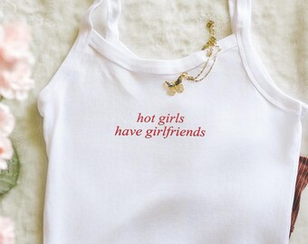 Hot Girlfriends Embroidered Tank Top, Fruit LGBTQ Crop Tee Gift, Pride Parade Outfit, Y2K Lesbian Queer Rainbow Shirt