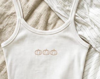 Pumpkin Outline Embroidered Tank Top- Pumpkin Outline Gift - Simple Fall Pumpkin Crop Tee - Minimal Fall Tank Top - Thanksgiving