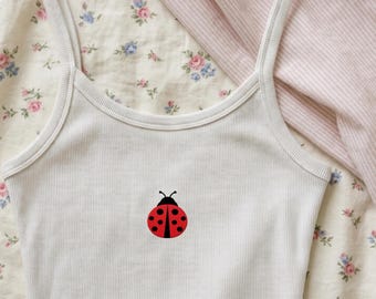 Ladybug Tank Top Embroidered, Ladybird Tank Top, Insect Tank Top, Bug Shirt, Insect Shirt, Cute Nature Shirt, Cottagecore Shirt