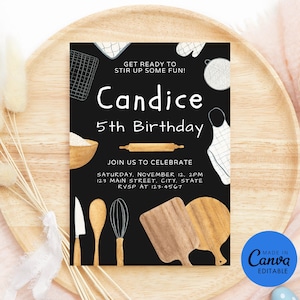 Convite de aniversário de culinária editável Convite digital Festa infantil Download instantâneo Modelo Canva Chef Cozinha Cozinheiro Aula de panificação Festa
