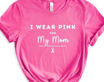 I Wear Pink Custom Name Shirts, Breast Cancer Awareness Tee, Youth We Wear Pink Tshirts, Cancer Pink Ribbon Family Shirt Gift