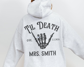 Trendy Bride & Groom Hoodies Just Married Sweatshirt Mr and Mrs Husband and Wife Matching Couples Tees Day of Wedding Til Death Honeymoon