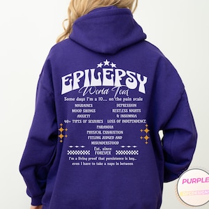 Epilepsy Awareness Hoodie Funny Seizure Survival Tour Band Aesthetic Hooded Sweater Gift Epileptic Crewneck Seizure Disorder Purple Ribbon