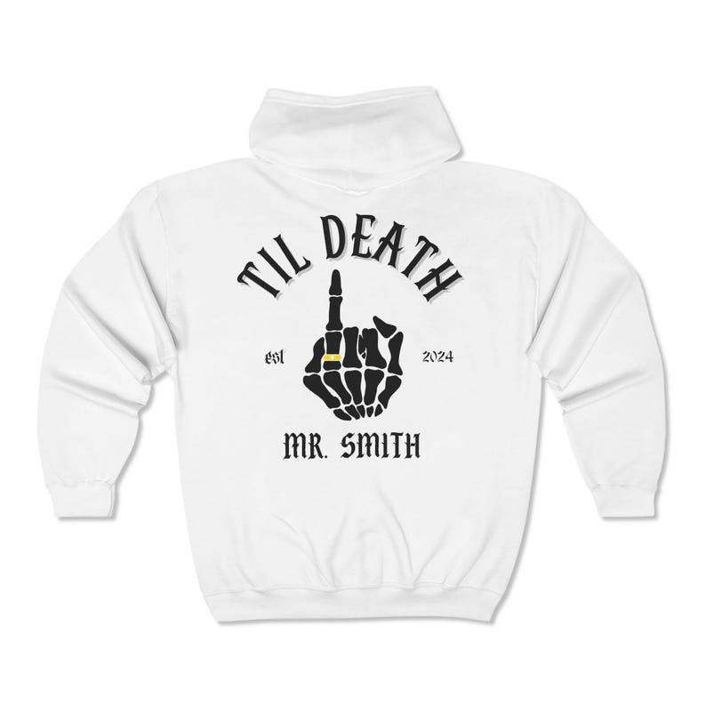 Sudadera con capucha y cremallera personalizada para novios, atuendo personalizado para pareja, fecha de regalo, sudadera con cremallera para el Sr. y la Sra. recién casados, fiesta nupcial imagen 5