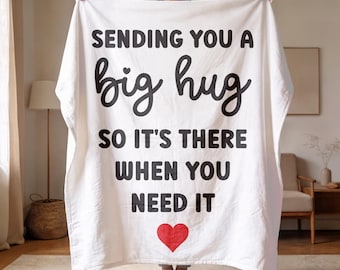 Manta de regalo personalizada "Pensando en ti". Te envío un gran abrazo para que esté ahí cuando lo necesites. Te extraño. Minky. Mejórate pronto. Mantente fuerte. Sherpa.