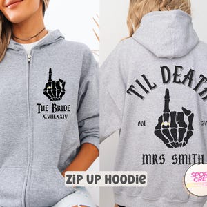 Sudadera con capucha y cremallera personalizada para novios, atuendo personalizado para pareja, fecha de regalo, sudadera con cremallera para el Sr. y la Sra. recién casados, fiesta nupcial imagen 3