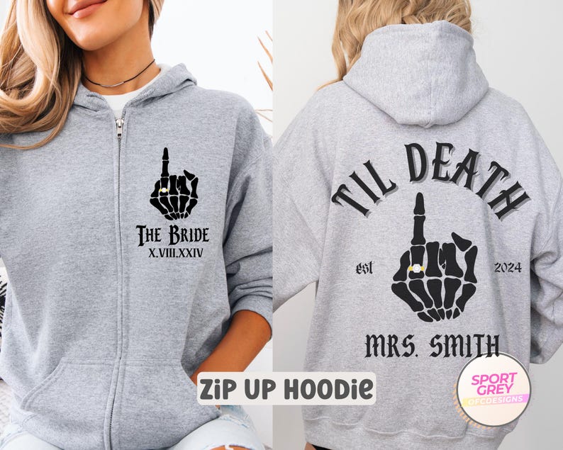 Sudadera con capucha y cremallera personalizada para novios, atuendo personalizado para pareja, fecha de regalo, sudadera con cremallera para el Sr. y la Sra. recién casados, fiesta nupcial imagen 3