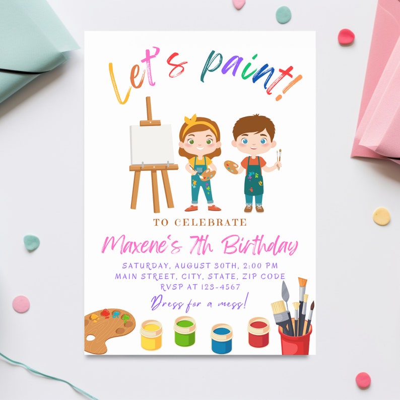 Editable Art Birthday Party Paint Party Invitation Template Etsy