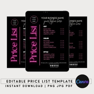 Price List, DIY Flyer Template Design, Hair Pricing Flyer, Pricelist Flyer, Pricing Guide Sheet, Nails Flyer, Premade Salon Business Flyer