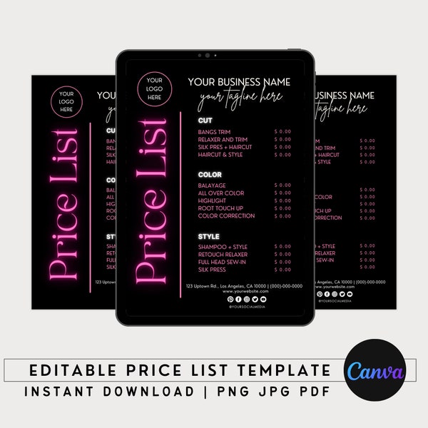 Salon Price Sign Etsy