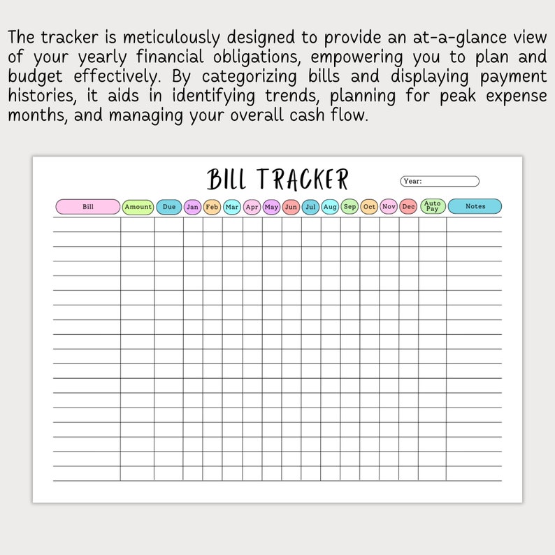 Editable Yearly Bill Tracker, Monthly Bill Tracker, Printable Bill ...