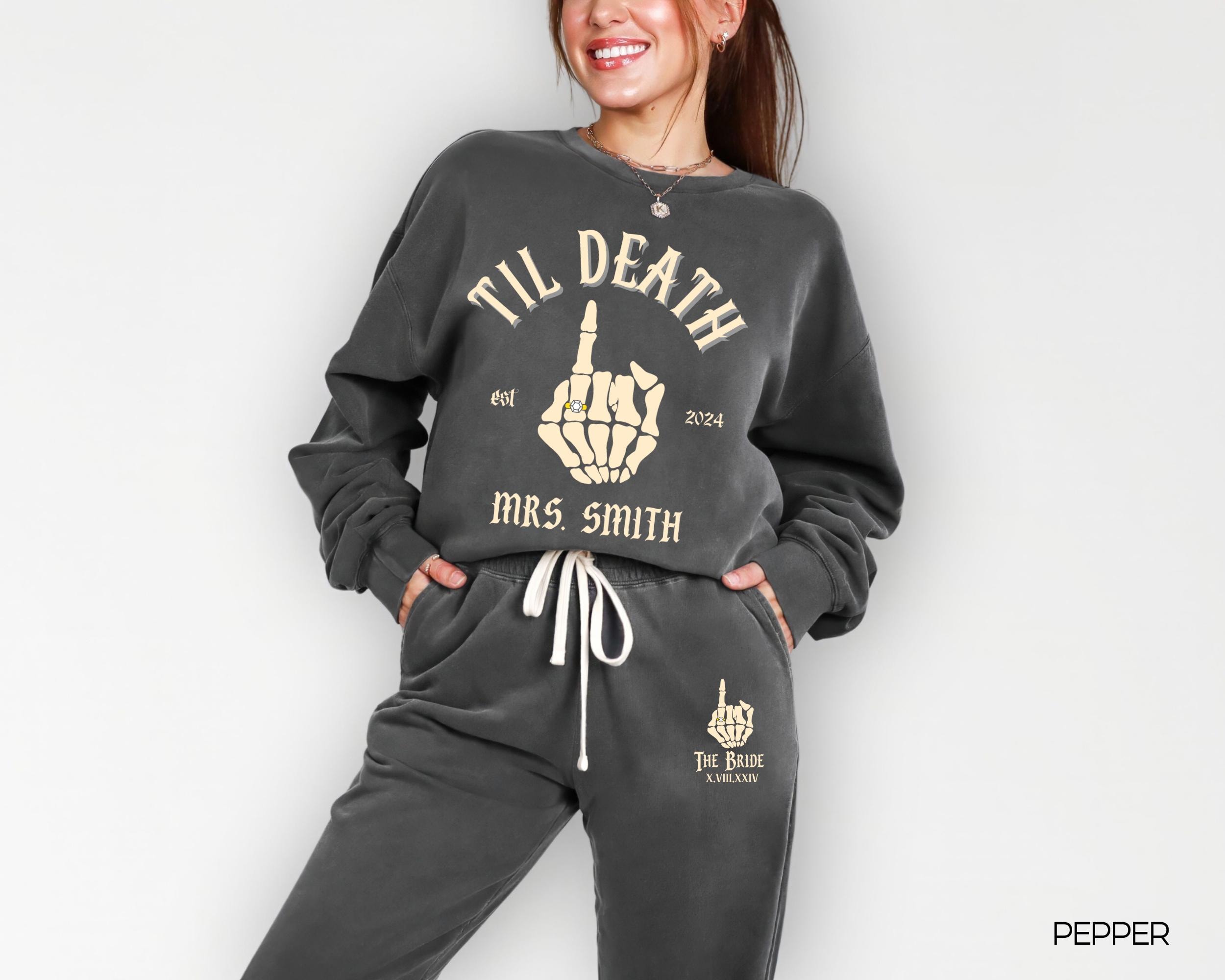 Personalized Til Death Bride Groom Gift Set, Matching Sweatshirts Sweatpants, Honeymoon Shirt, Bachelorette Party Gift, Anniversary Outfit