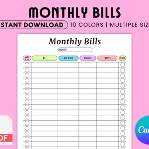 Monthly Bill Tracker Printable, Monthly Bill Log Editable, Bill Planner, Bill Payment Checklist Tracker, Printable Bill Pay Organizer, A4/A5
