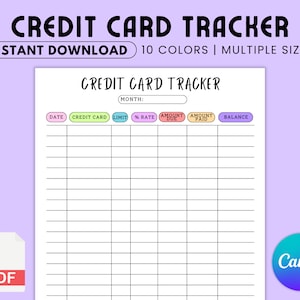 Credit Card Tracker Printable, Credit Card Planner, Debt Free Journey, Finance Budget, Template Download, Debt Tracker, Credit Card Debt