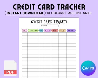 Credit Card Tracker Printable, Credit Card Planner, Debt Free Journey, Finance Budget, Template Download, Debt Tracker, Credit Card Debt