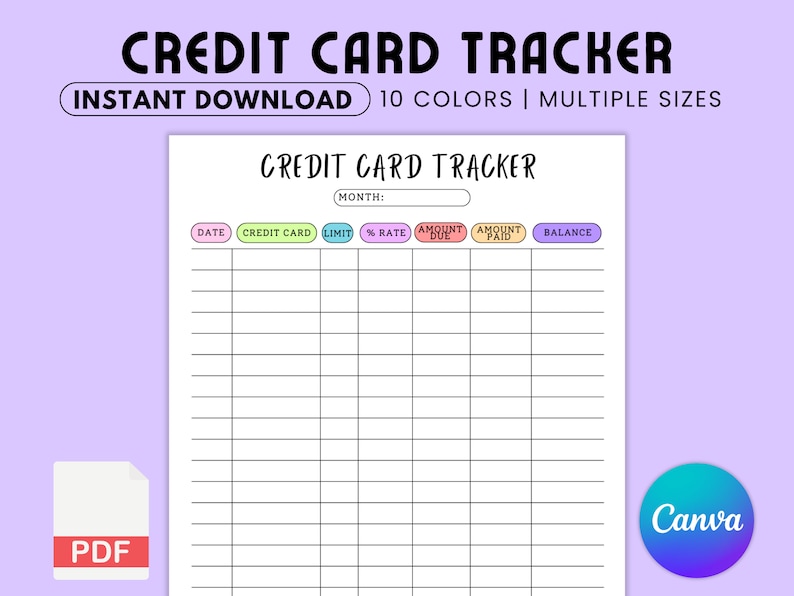 Credit Card Tracker Printable Credit Card Planner Debt Free Journey Credit Card Tracker Printable Credit Card Planner Debt Free Journey