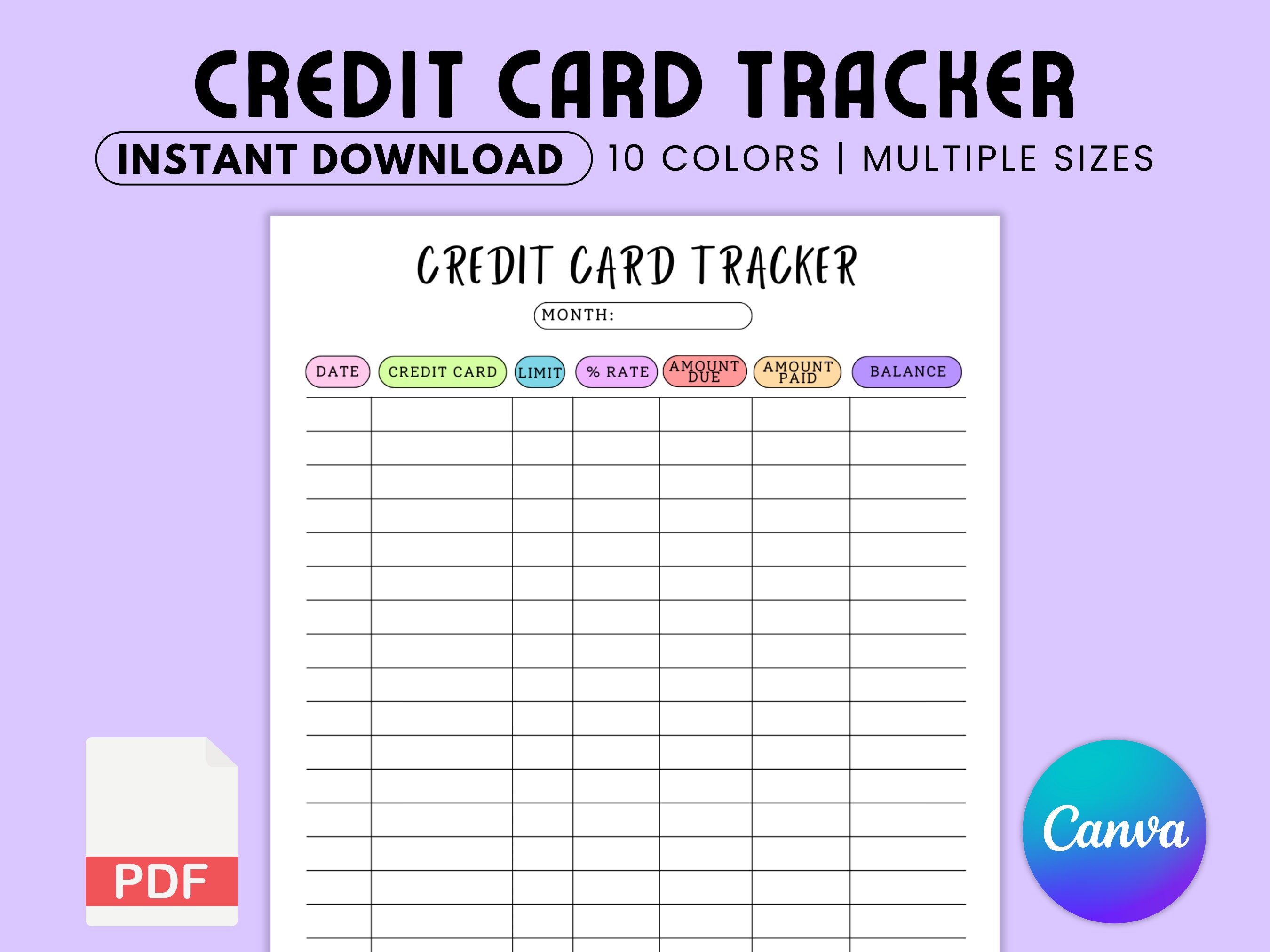 Credit Card Tracker Categories Stickers in 12 Credit Card Skin