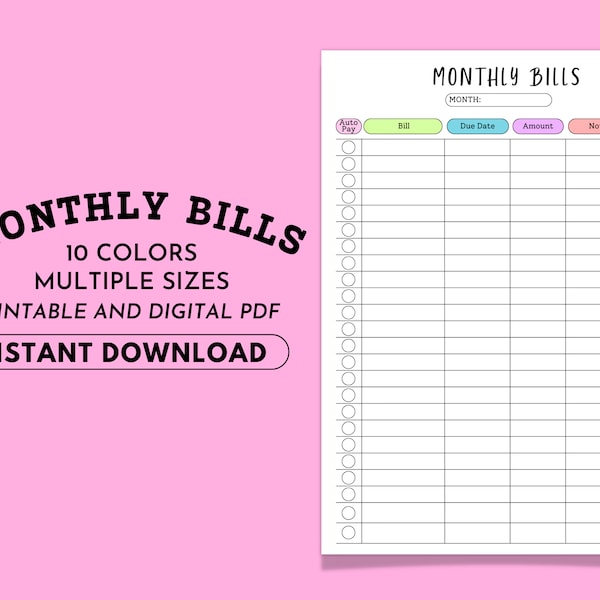 Monthly Bill Tracker Printable, Monthly Bill Log Editable, Bill Planner, Bill Payment Checklist Tracker, Printable Bill Pay Organizer, A4/A5