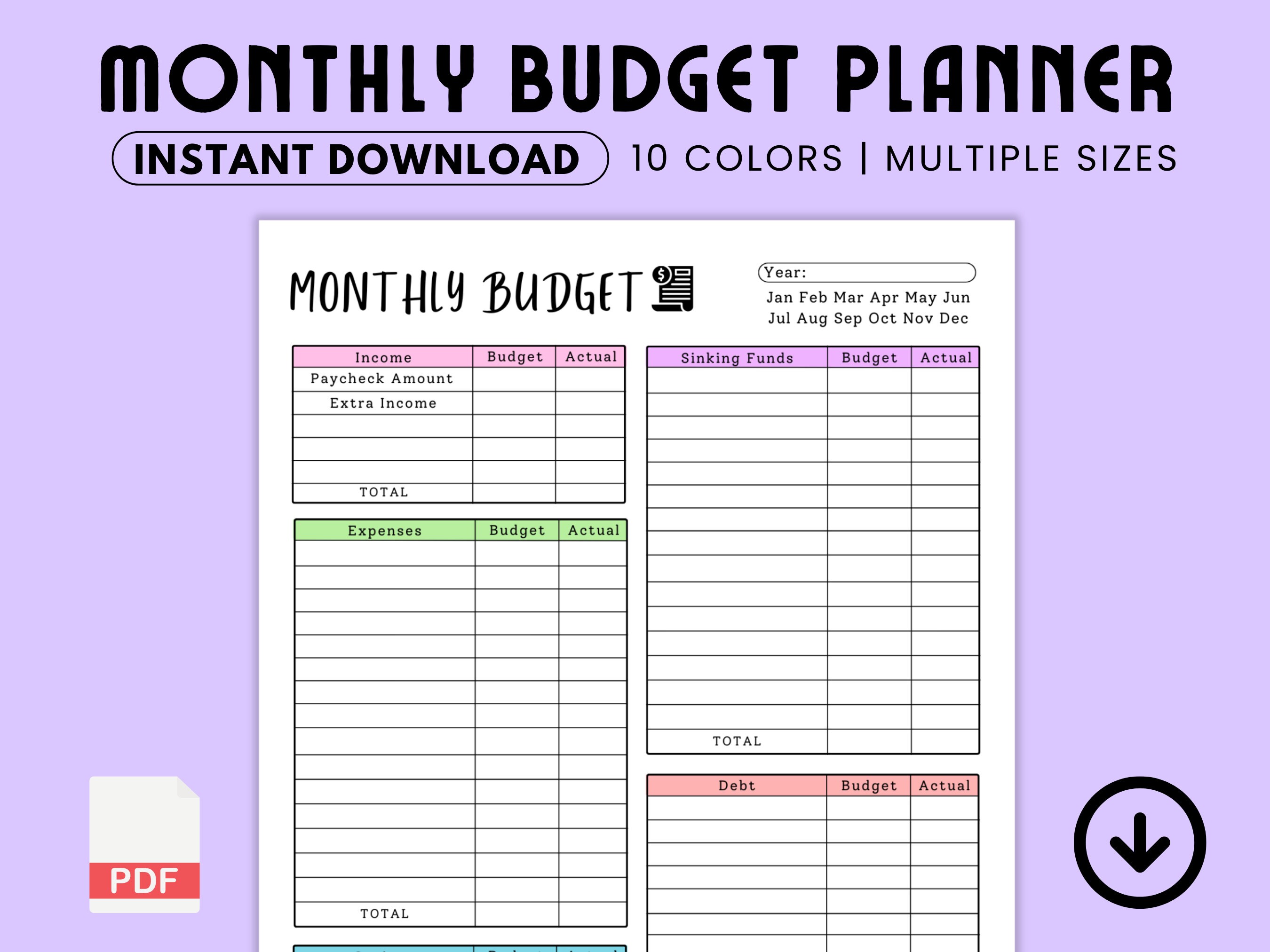 MONTHLY Budget Overview Template Printable Budget Binder Etsy