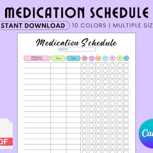 Medicatietracker, afdrukbaar medicijnlogboek voor verpleegkundigen en verzorgers, bewerkbaar medicatieoverzicht, pdf-vitaminelijst, sjabloon checklist supplementen