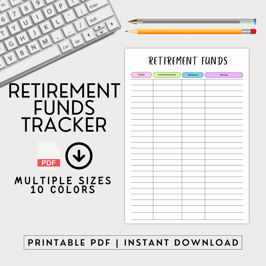 Retirement Funds Tracker Printable, Savings Planner, Contribution ...