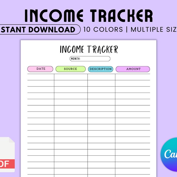 Income Tracker Printable - Etsy