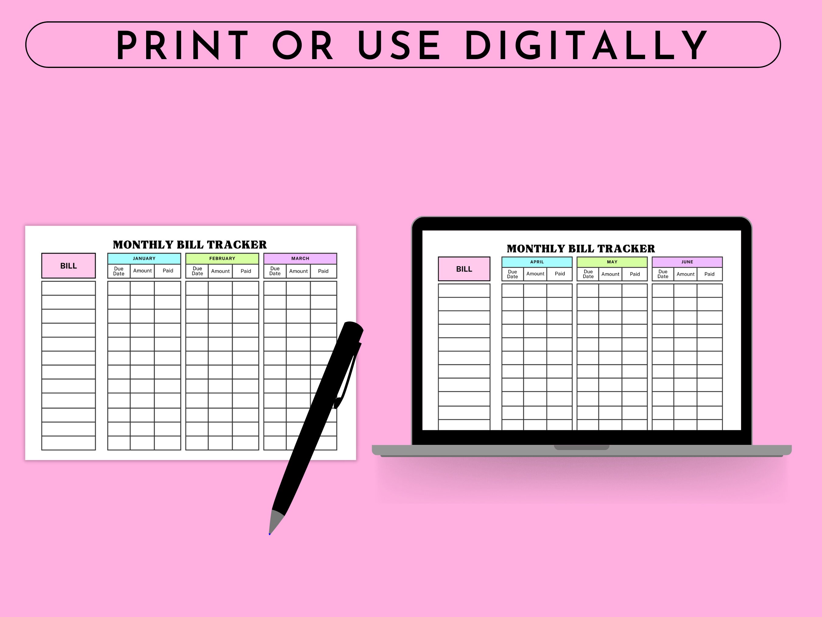 Bill Tracker Printable, Bill Tracker PDF, Monthly Budget Template ...