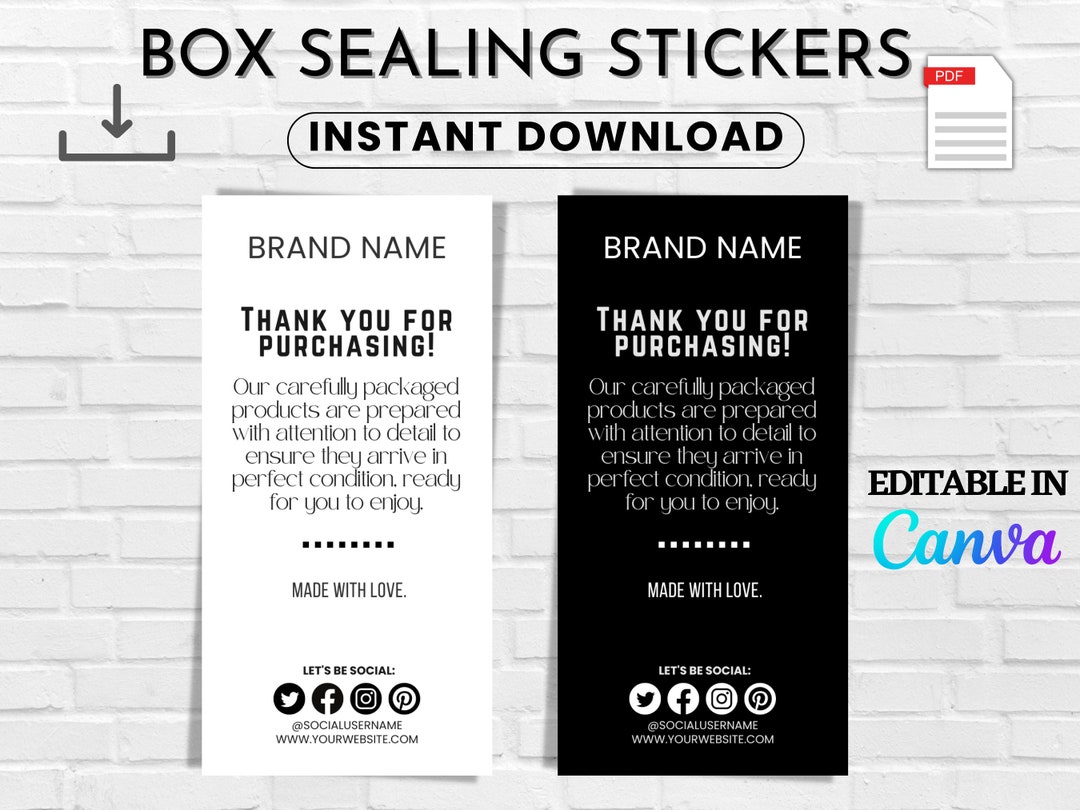 Box Sealing Stickers Printable Editable Sealing Stickers Etsy