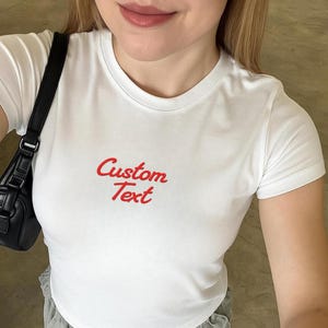 Custom Embroidered Baby Tee, Custom Crop Top, Personalized Y2K Tank Top, WIFE MRS Crop Top, Custom Bridal Baby Tee, Bachelorette Gift Trendy