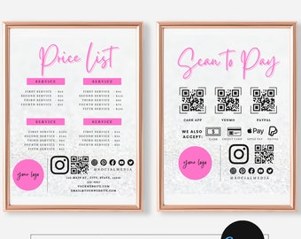 DIY Price List Template & Scan to Pay Template QR Code Sign Canva, Printable Salon Payment Sign, Price Guide, Pricelist Editable Template